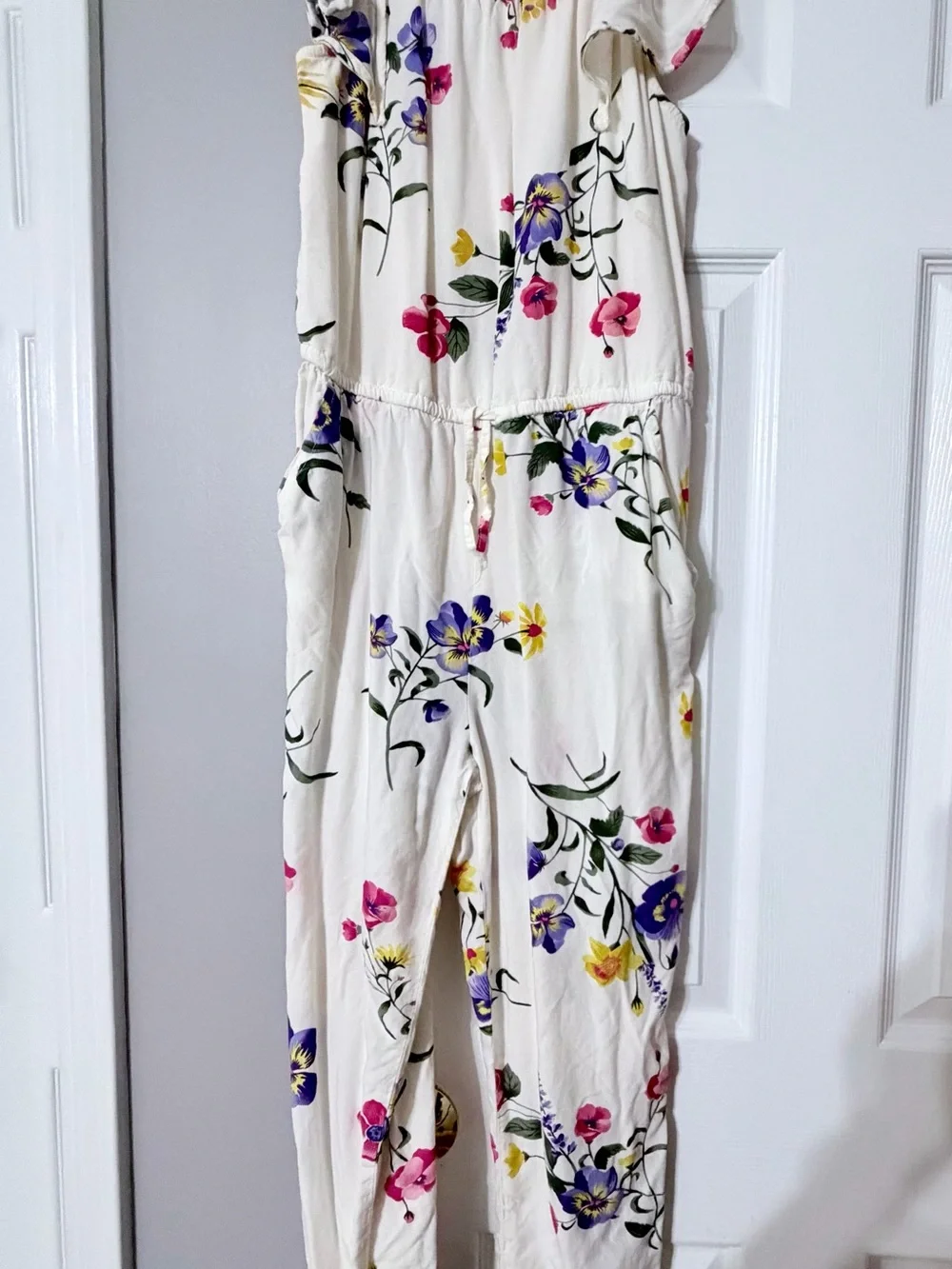 Girls Floral Jumpsuit with Drawstring Waist
